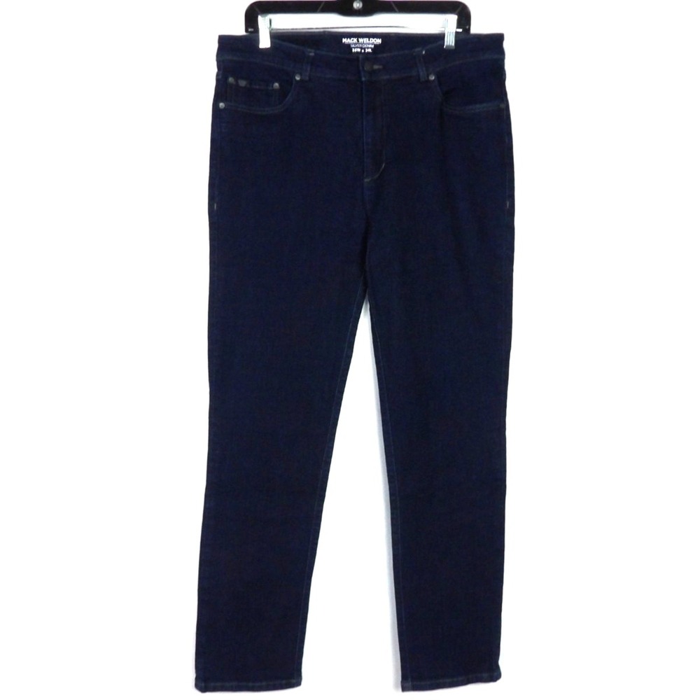 Mack Weldon SILVER DENIM Stretch Dark Wash‎ Slim Straight Jeans Men's 36 X 32